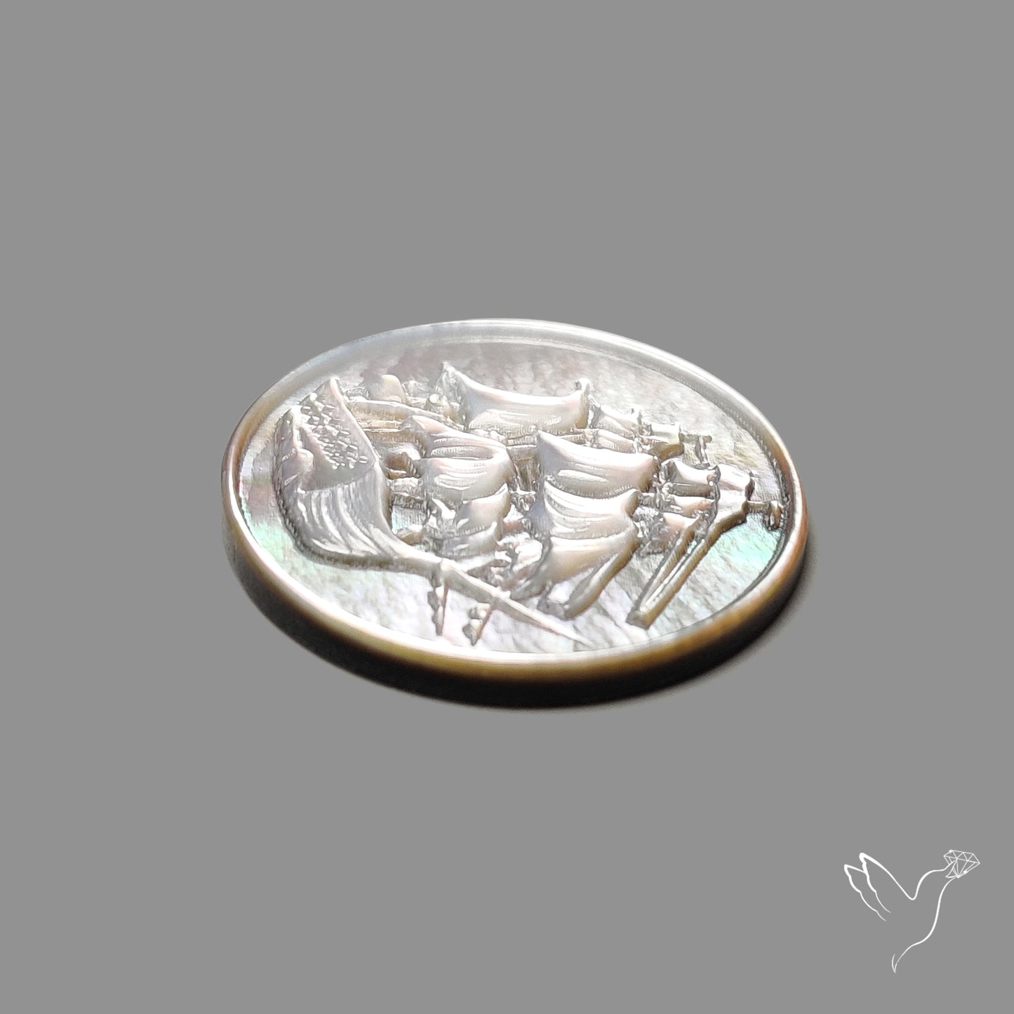 Tahitian Black Mother Of Pearl Voyage Ship Carving