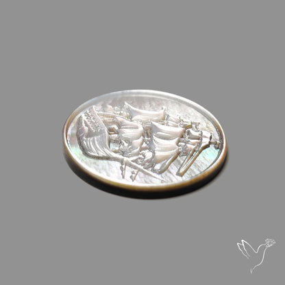 Tahitian Black Mother Of Pearl Voyage Ship Carving
