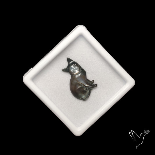 Tahitian Black Mother Of Pearl Sitting Cat Carving