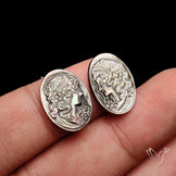 Tahitian Black Mother Of Pearl Woman Cameo Carving Pair