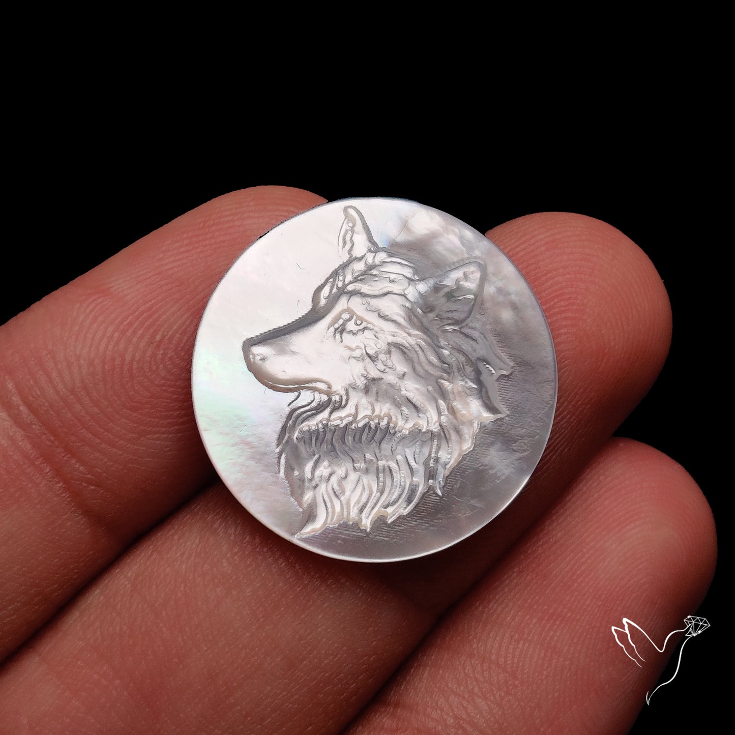 Mother Of Pearl Wolf Carving