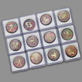 Gilded Zodiac Inlay on Tahitian Pink Rainbow Mother of Pearl with Resin 12 Pieces All Months