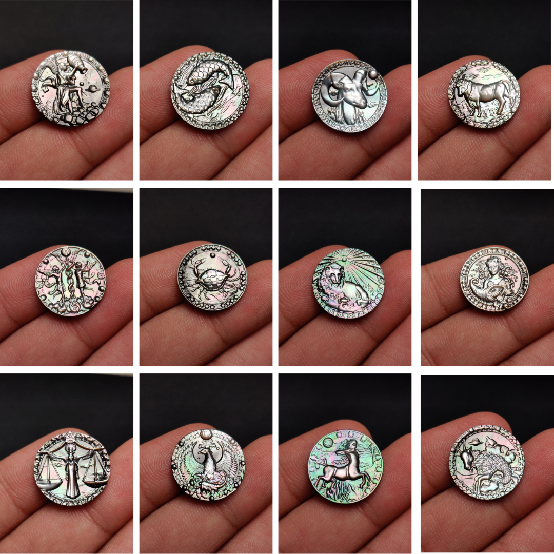 Tahitian Rainbow Mother of Pearl Zodiacs Set 12 Pieces All Months