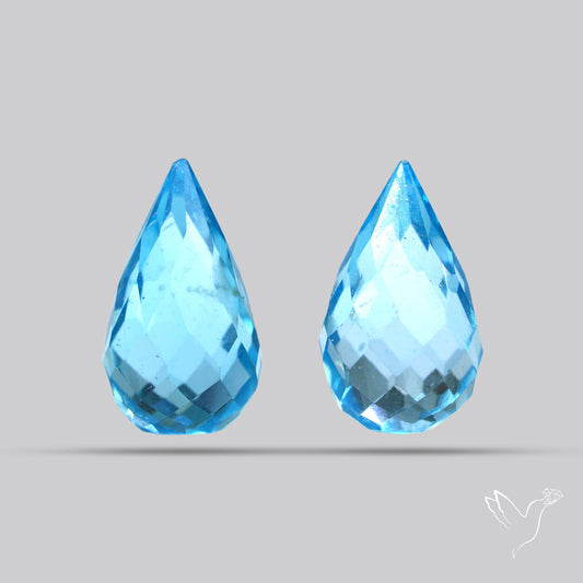 Faceted Drops Swiss Blue Topaz Pair