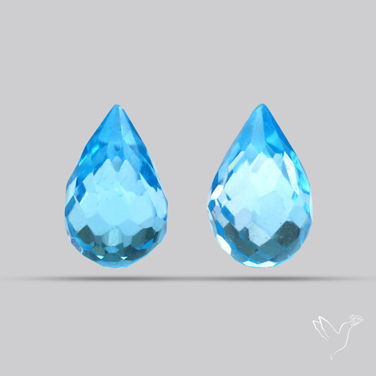 Swiss Blue Topaz Faceted Drops Pair