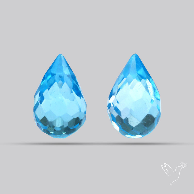 Swiss Blue Topaz Faceted Drops Pair
