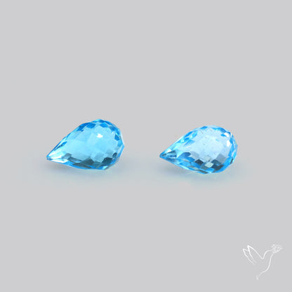 Swiss Blue Topaz Faceted Drops Pair