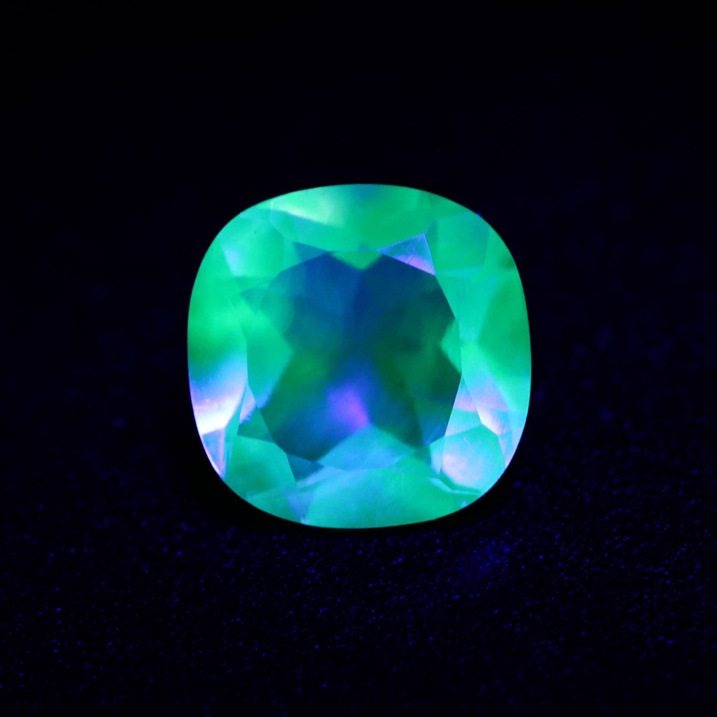 Hyalite Opal Faceted Fluorescent under UV Light