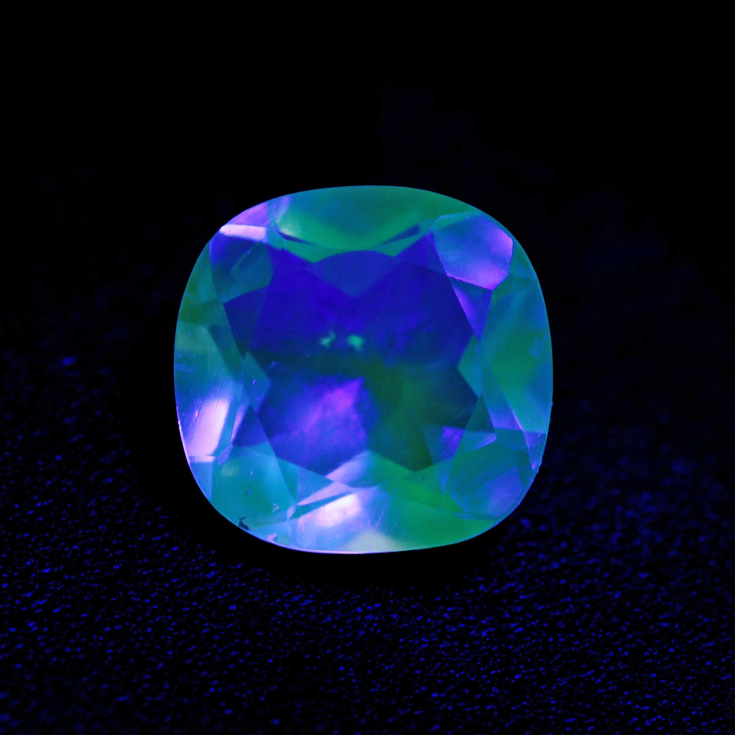 Hyalite Opal Faceted Fluorescent under UV Light