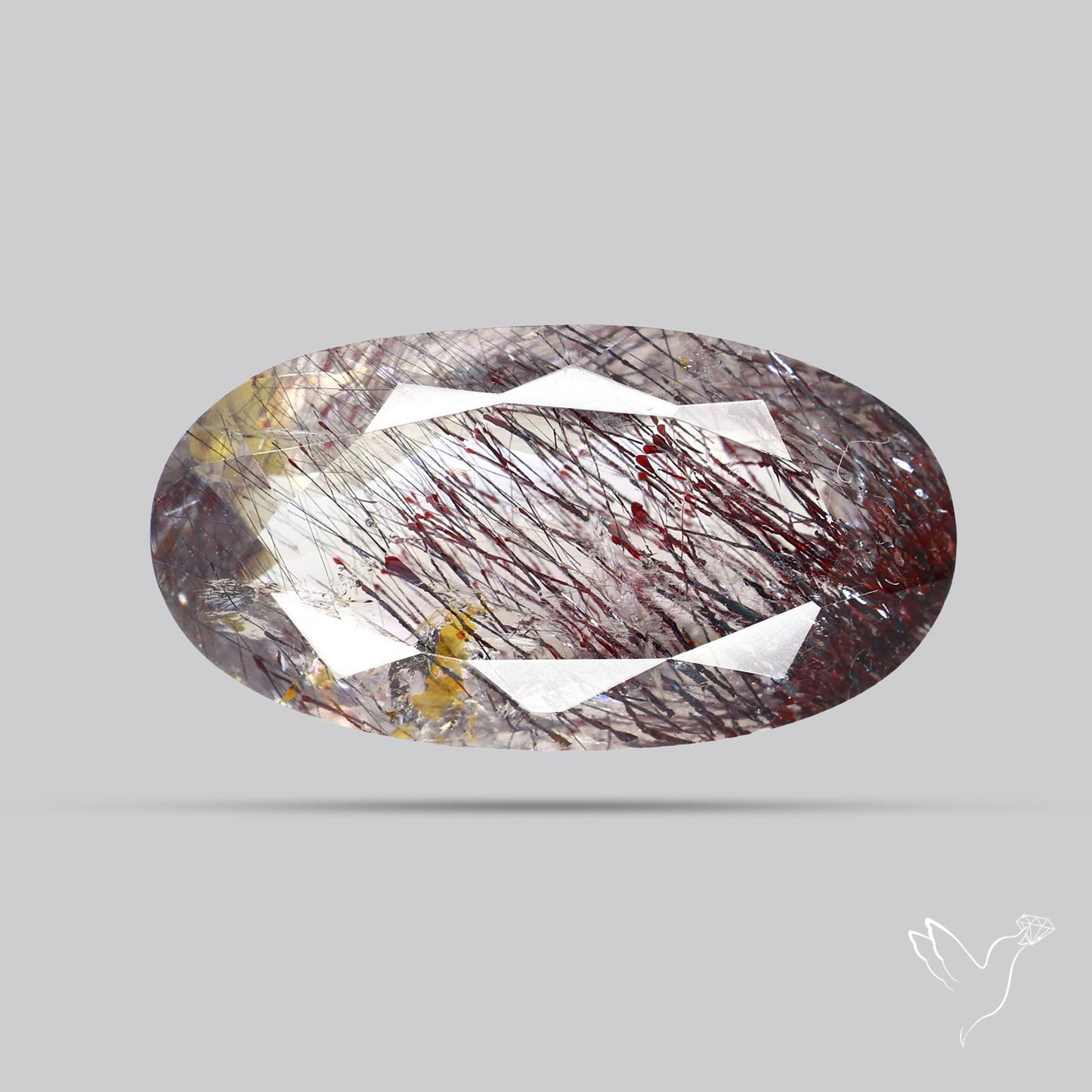Lepidocrocite and Goethite In Quartz Faceted Fine Gemstone