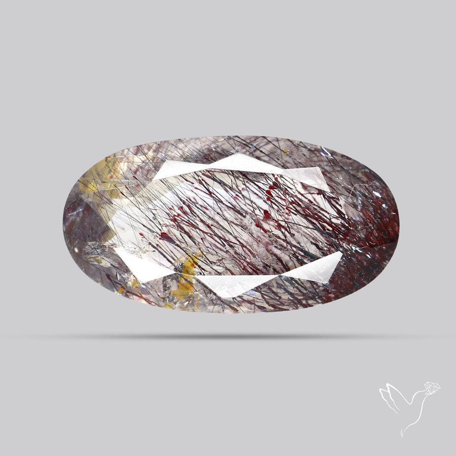 Lepidocrocite and Goethite In Quartz Faceted Fine Gemstone