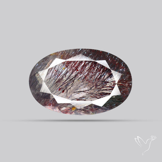 Lepidocrocite and Goethite In Quartz Faceted Fine Gemstone