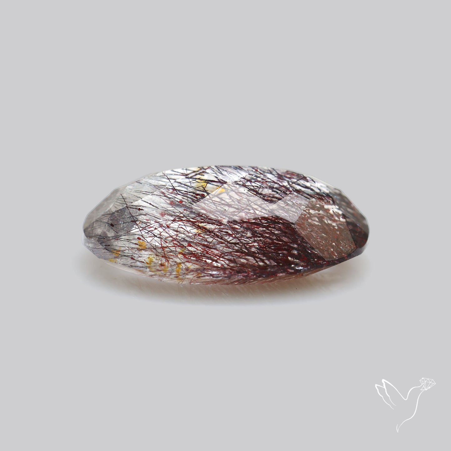 Lepidocrocite and Goethite In Quartz Faceted Fine Gemstone