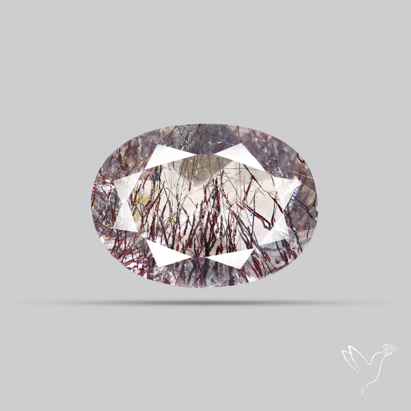 Lepidocrocite and Goethite In Quartz Faceted Fine Gemstone