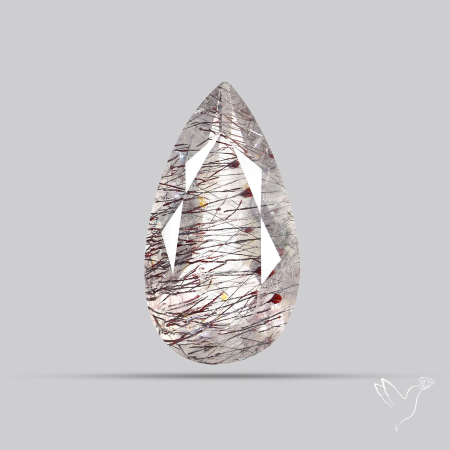 Lepidocrocite and Goethite In Quartz Faceted Fine Gemstone