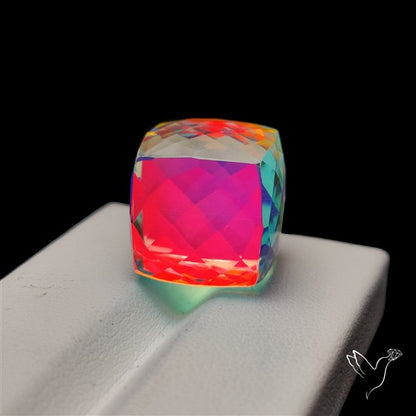 Checkerboard Cut Aura Quartz Cube Dice
