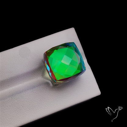 Checkerboard Cut Aura Quartz Cube Dice