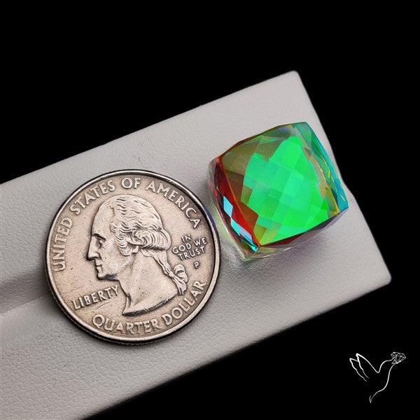 Checkerboard Cut Aura Quartz Cube Dice
