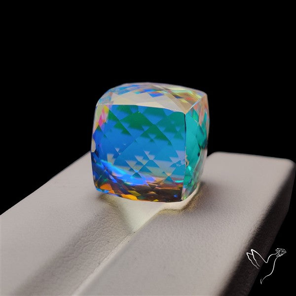 Checkerboard Cut Aura Quartz Cube Dice