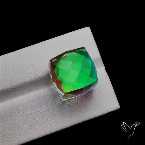 Checkerboard Cut Aura Quartz Cube Dice