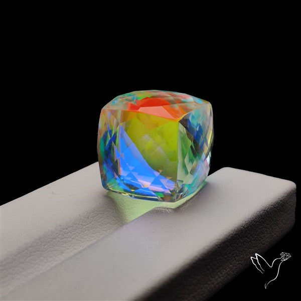 Checkerboard Cut Aura Quartz Cube Dice