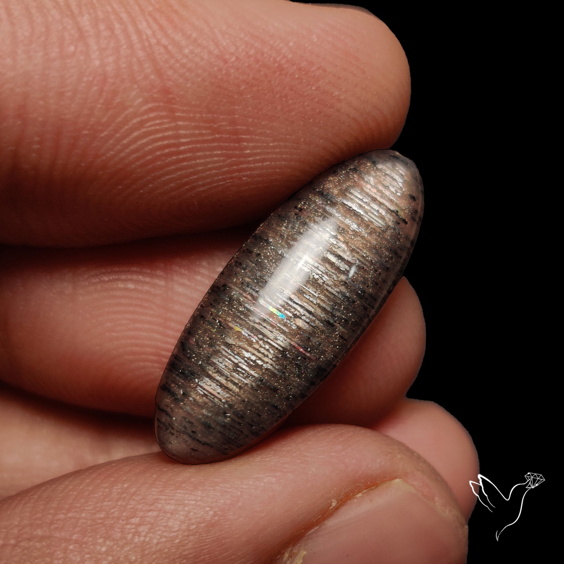 Black Sunstone Meteor Shower Pattern Cabochon