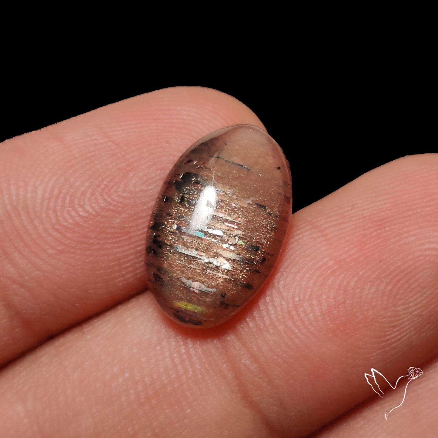 Black Sunstone Meteor Shower Pattern Cabochon