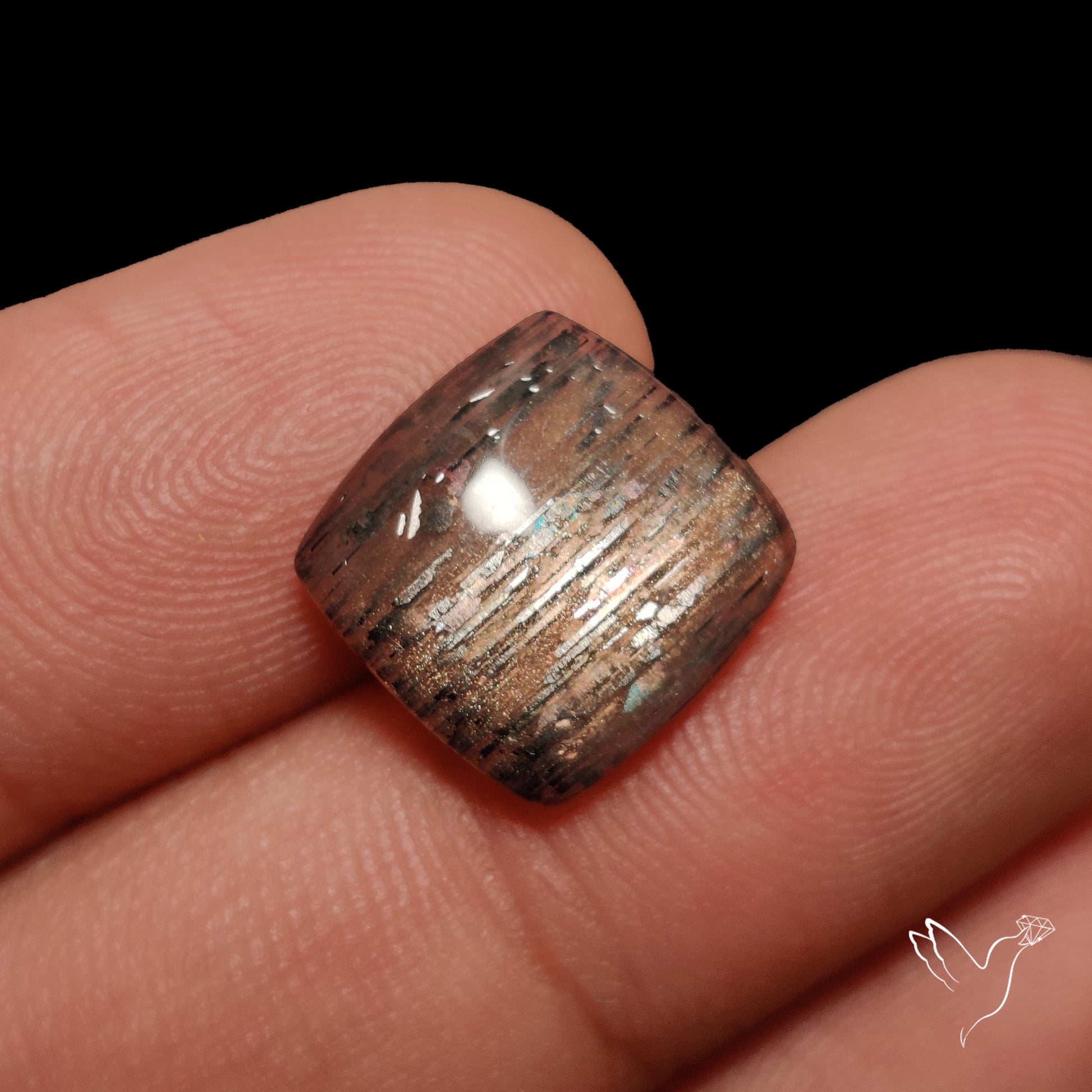 Black Sunstone Meteor Shower Pattern Cabochon
