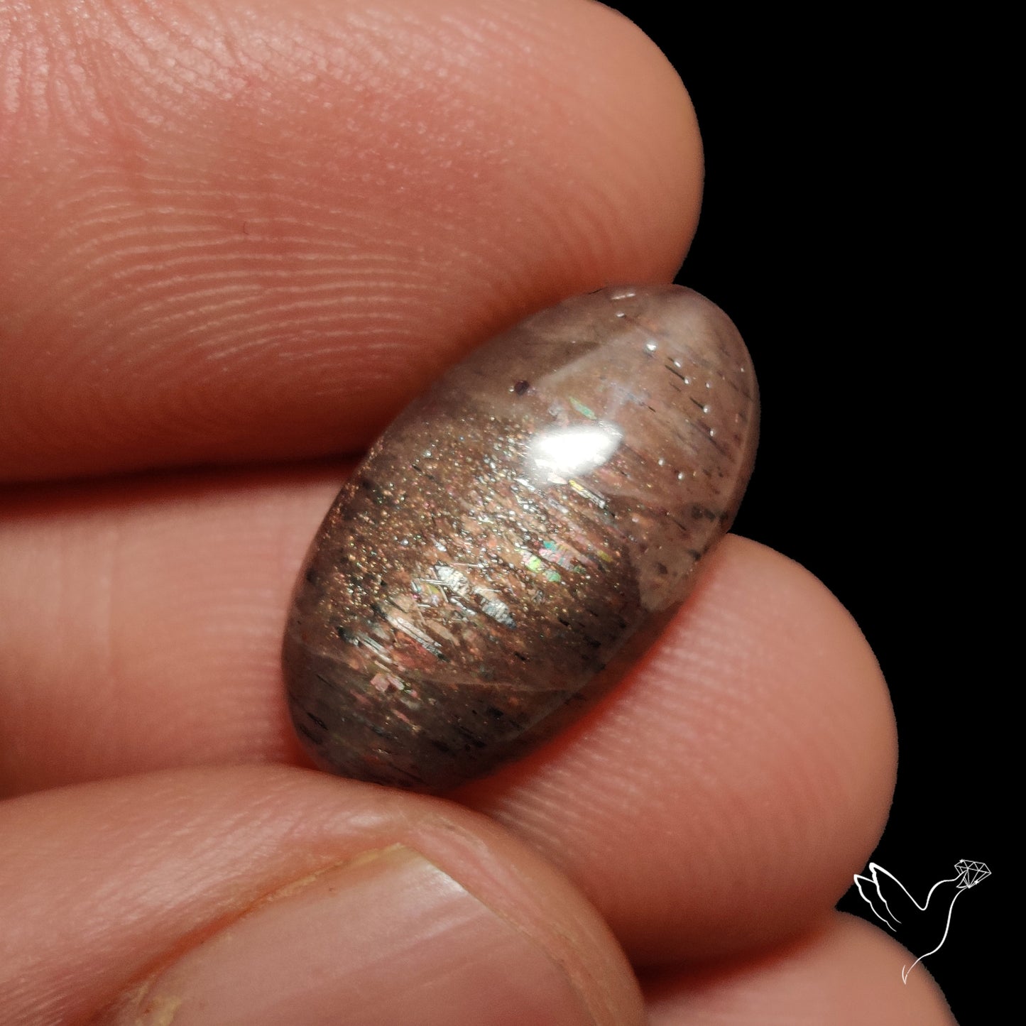 Black Sunstone Meteor Shower Pattern Cabochon