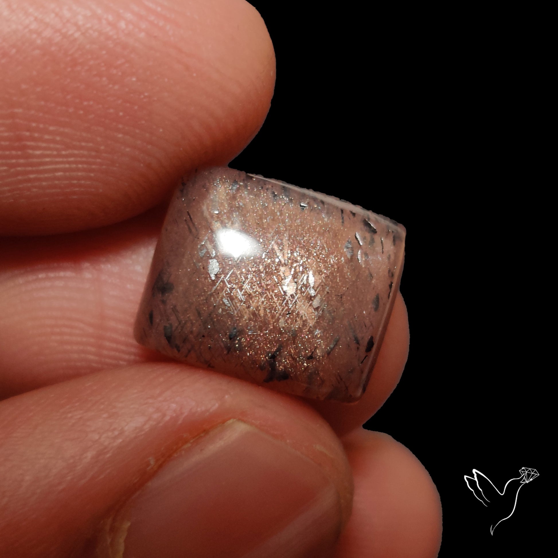 Black Sunstone Meteor Shower Pattern Cabochon