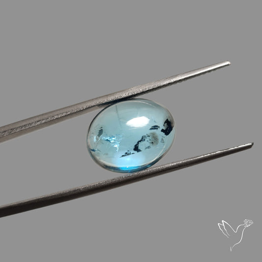 Rare London Blue Topaz Cabochon with Natural Rainbow Inclusion