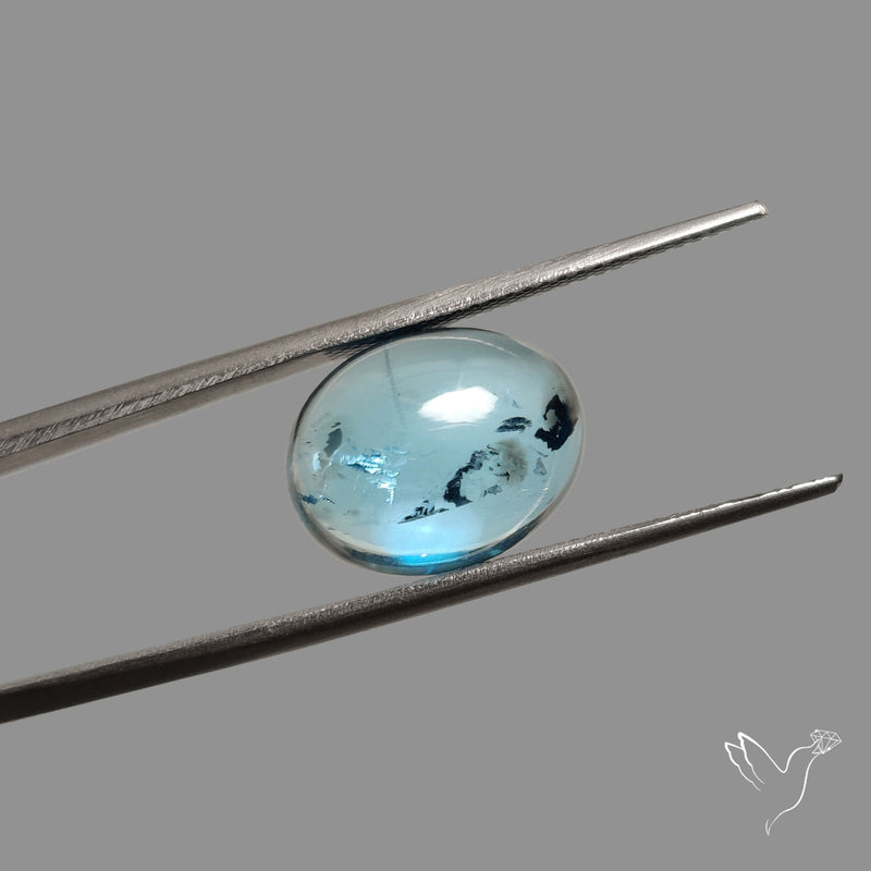 Rare London Blue Topaz Cabochon with Natural Rainbow Inclusion