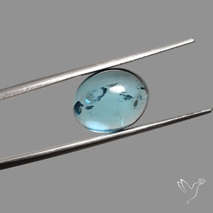 Rare London Blue Topaz Cabochon with Natural Rainbow Inclusion