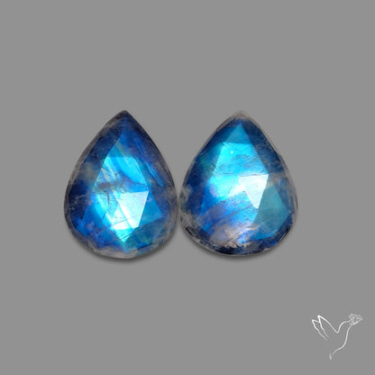 Rose Cut Rainbow Moonstone Pair