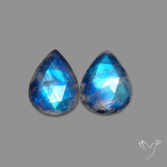 Rose Cut Rainbow Moonstone Pair