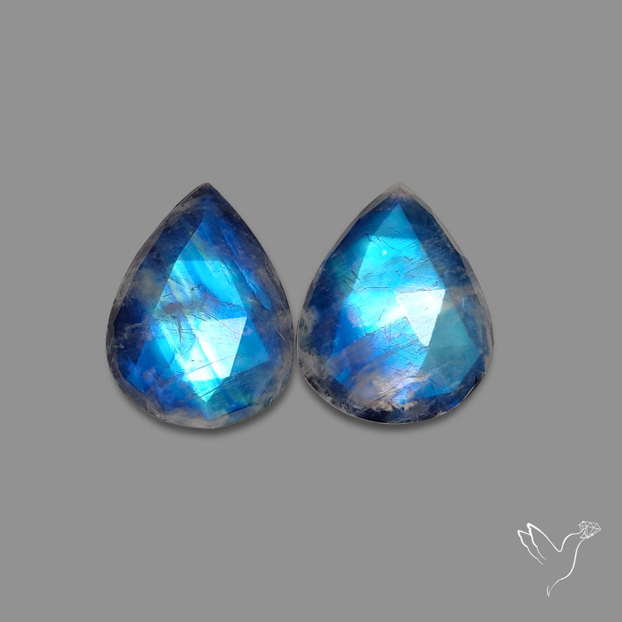 Rose Cut Rainbow Moonstone Pair