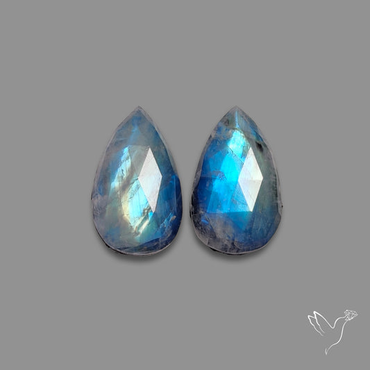 Rose Cut Rainbow Moonstone Pair