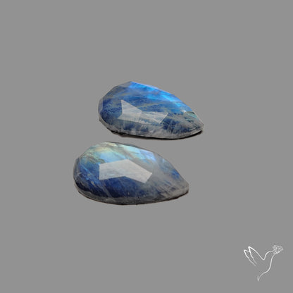 Rose Cut Rainbow Moonstone Pair