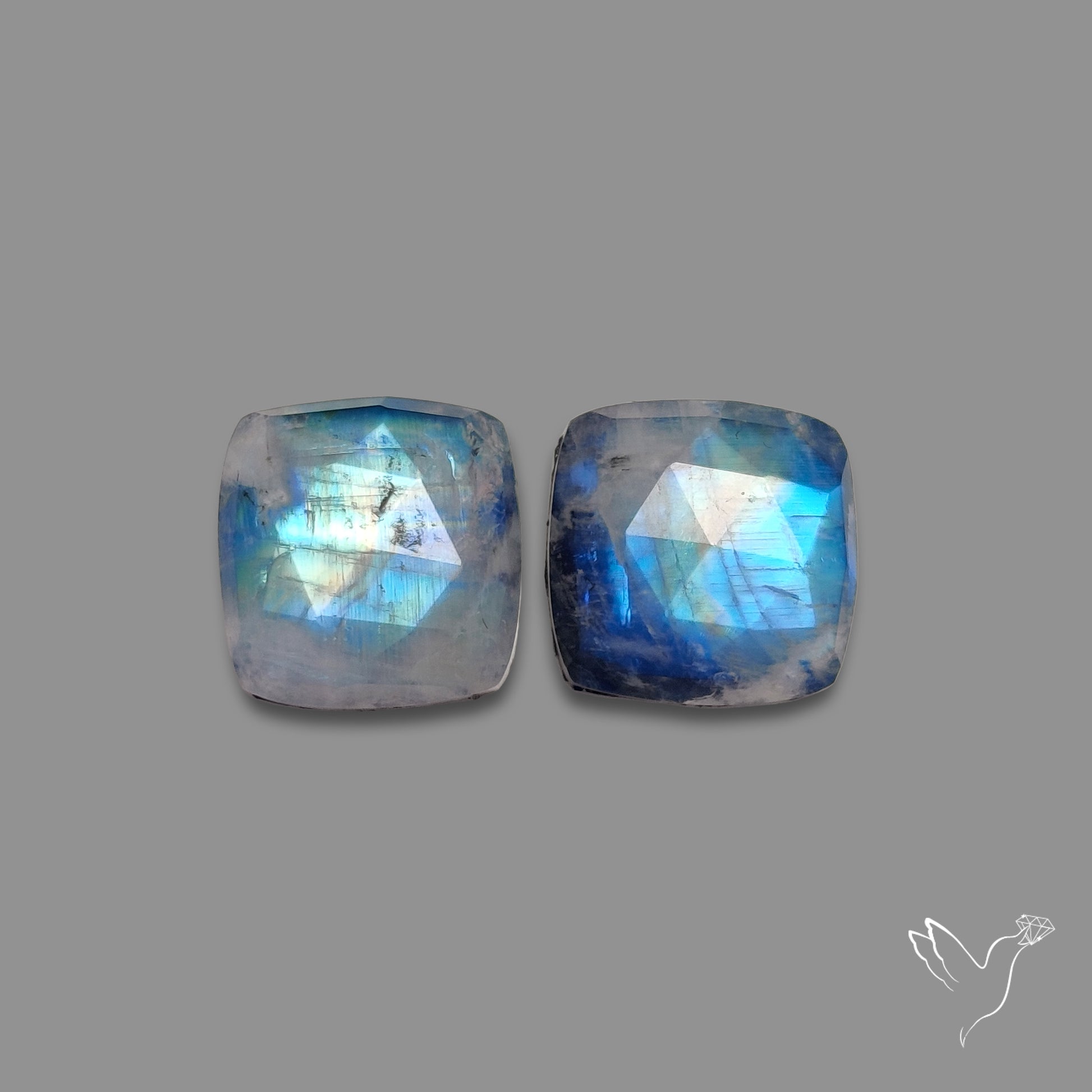 Rose Cut Rainbow Moonstone Pair