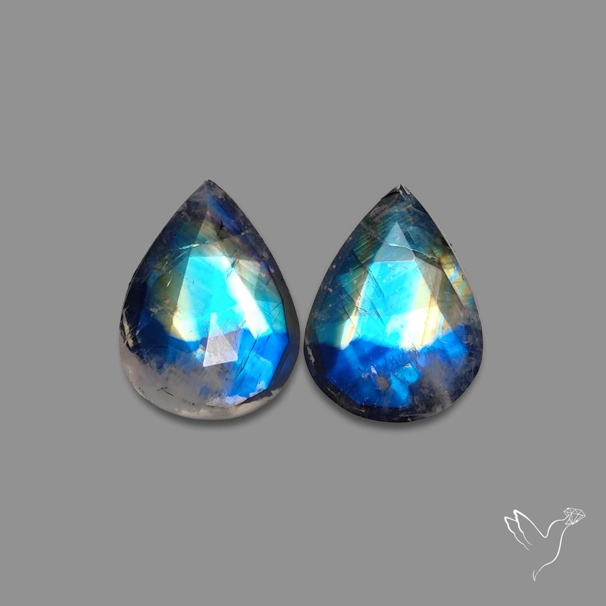 Rose Cut Rainbow Moonstone Pair