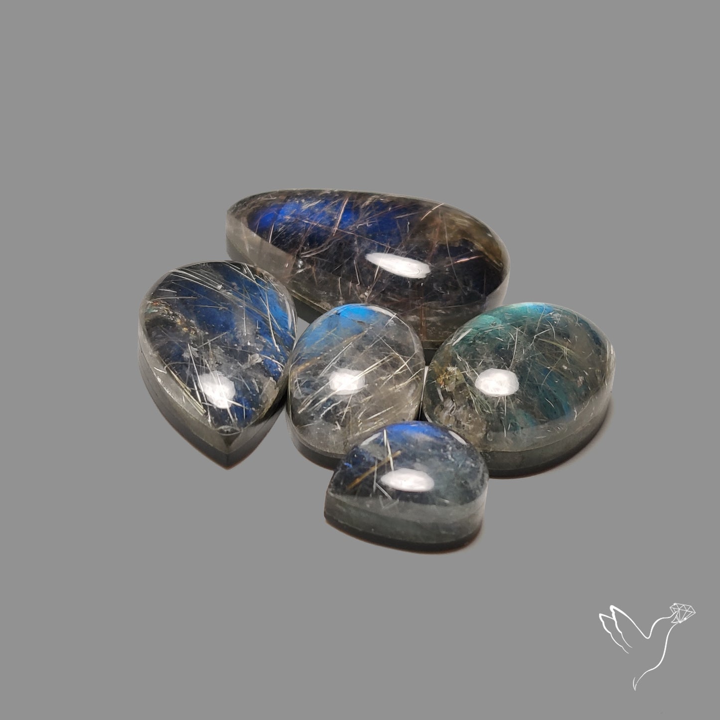 Golden Rutilated Quartz With Blue Labradorite Doublets Lot