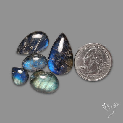Golden Rutilated Quartz With Blue Labradorite Doublets Lot