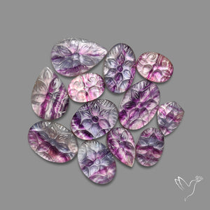 Mughal Carved Fluorite With Mother Of Pearl Doublets Lot (Handcarved)
