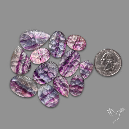 Mughal Carved Fluorite With Mother Of Pearl Doublets Lot (Handcarved)