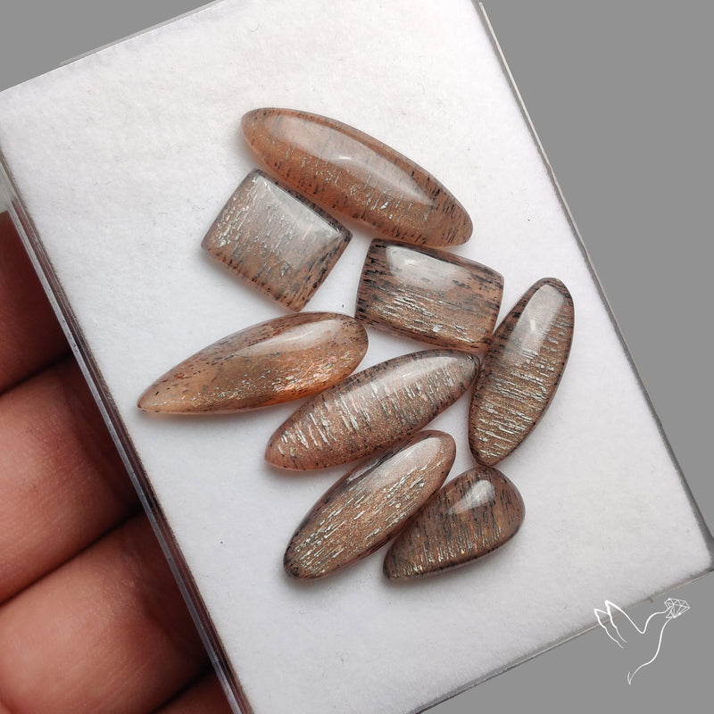 Confetti Black Sunstone Cabochons Lot
