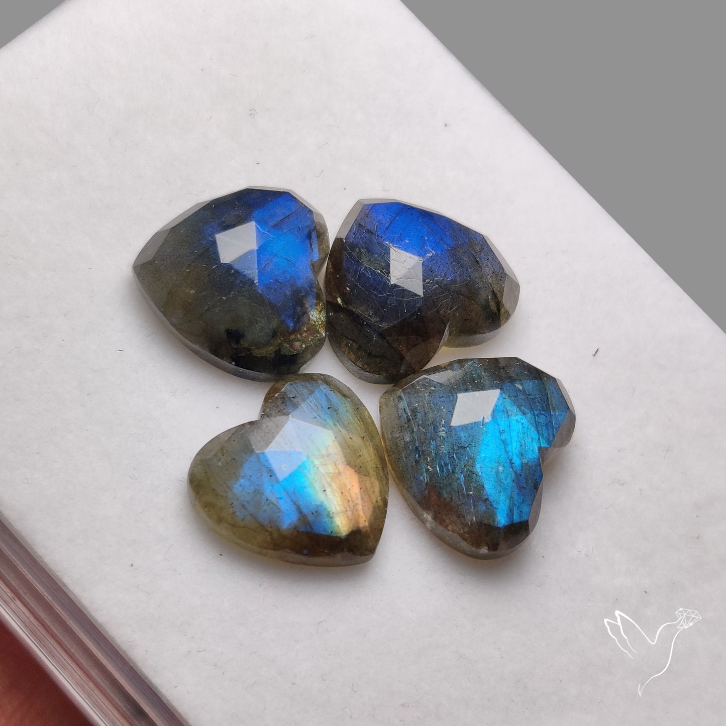 Rose Cut Blue Labradorite Hearts Lot