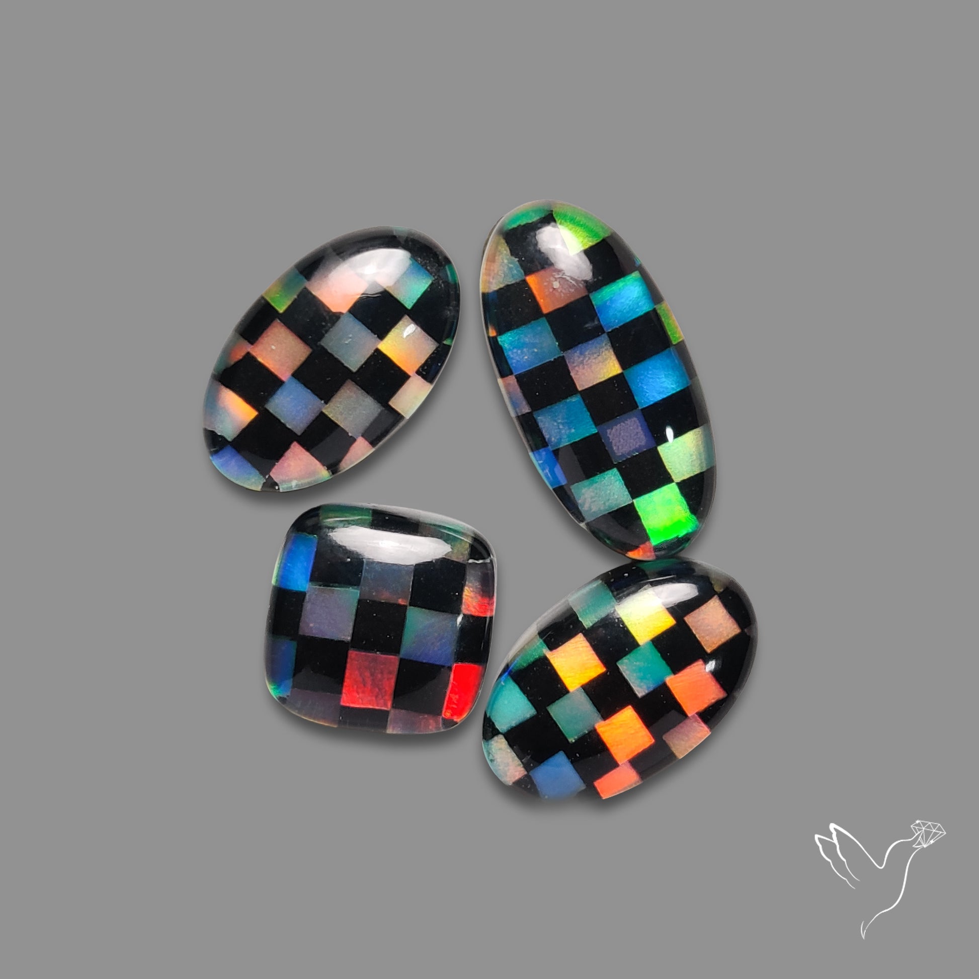 Aurora Opal And Black Onyx Inlay Checker Doublets Lot
