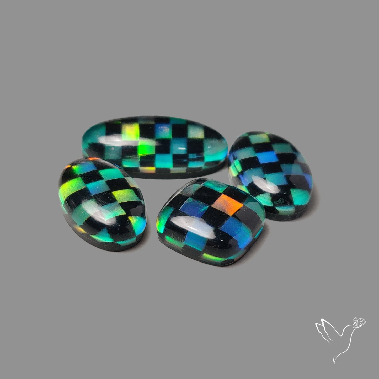 Aurora Opal And Black Onyx Inlay Checker Doublets Lot