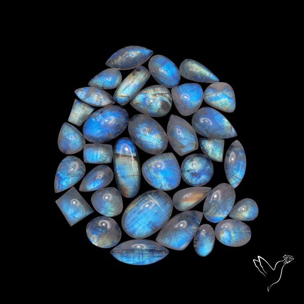 100 Grams Rainbow Moonstone Cabochons Bulk Lot