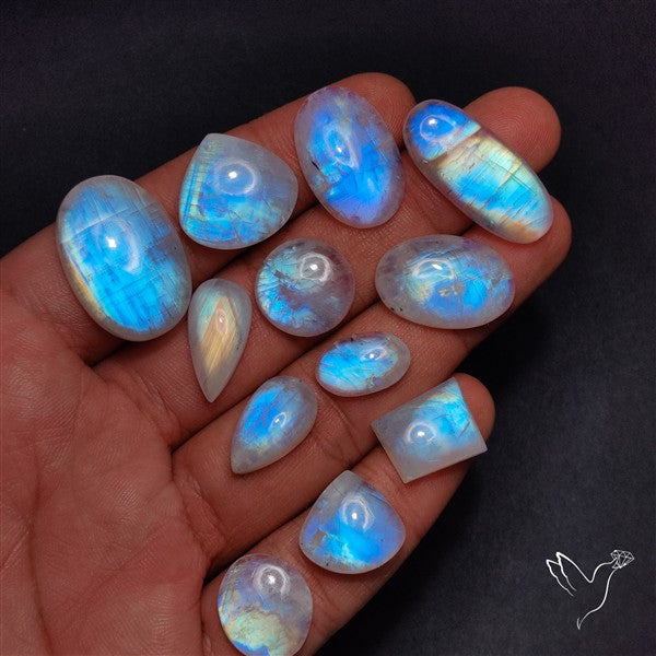 100 Grams Rainbow Moonstone Cabochons Bulk Lot